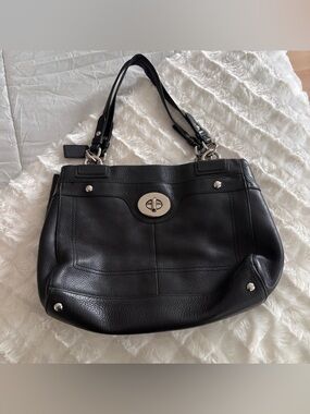 Coach Black Pebbled Leather Shoulder Bag with Silver Hardware